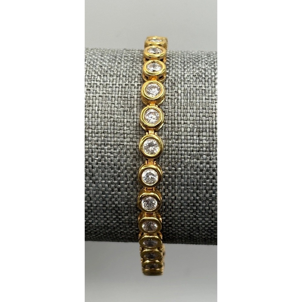 Estate Bezel Set 6MM CZ Tennis Bracelet Round Clear Stones Gold Plated